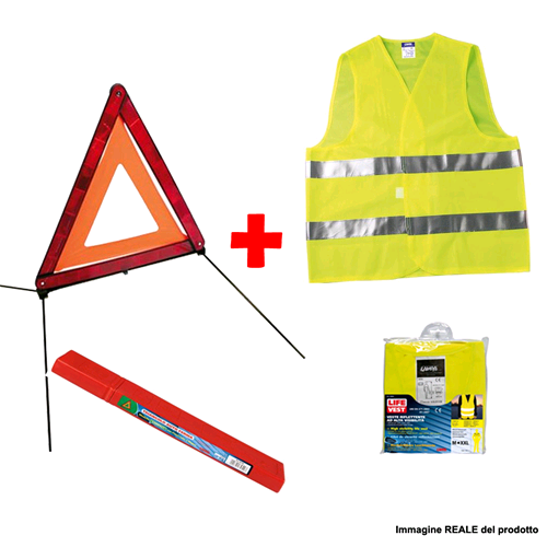 Kit Emergenza TRIANGOLO OMOLOGATO E27 + GIUBBINO GILET CATARIFRANGENTE