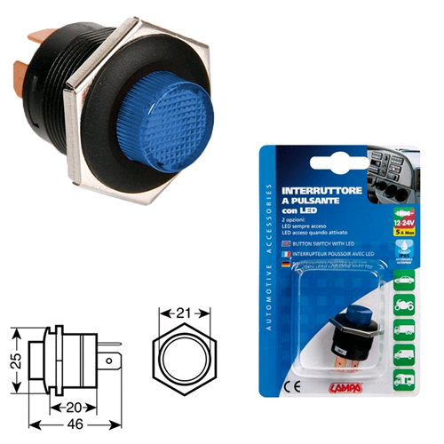 Prodotto: Lampa-45537 - Interruttore Pulsante 12/24V A Led Blu - Lampa